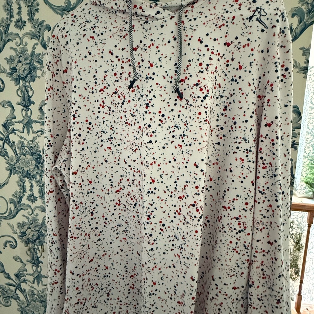 Rhoback White Hoodie with Red and Blue Speckles